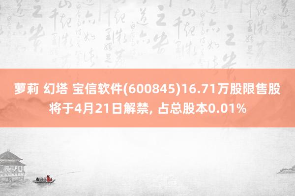 萝莉 幻塔 宝信软件(600845)16.71万股限售股将于4月21日解禁， 占总股本0.01%